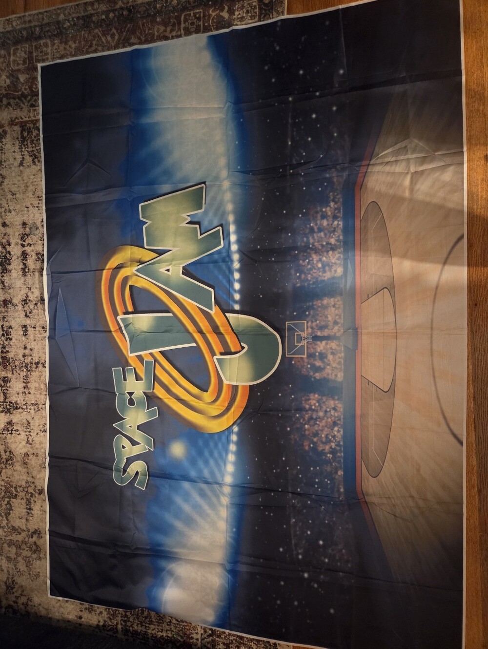 Space Jam Poster Tapestry - Blue, Yellow, Green Logo 7' X 5' Polyester Backdrop